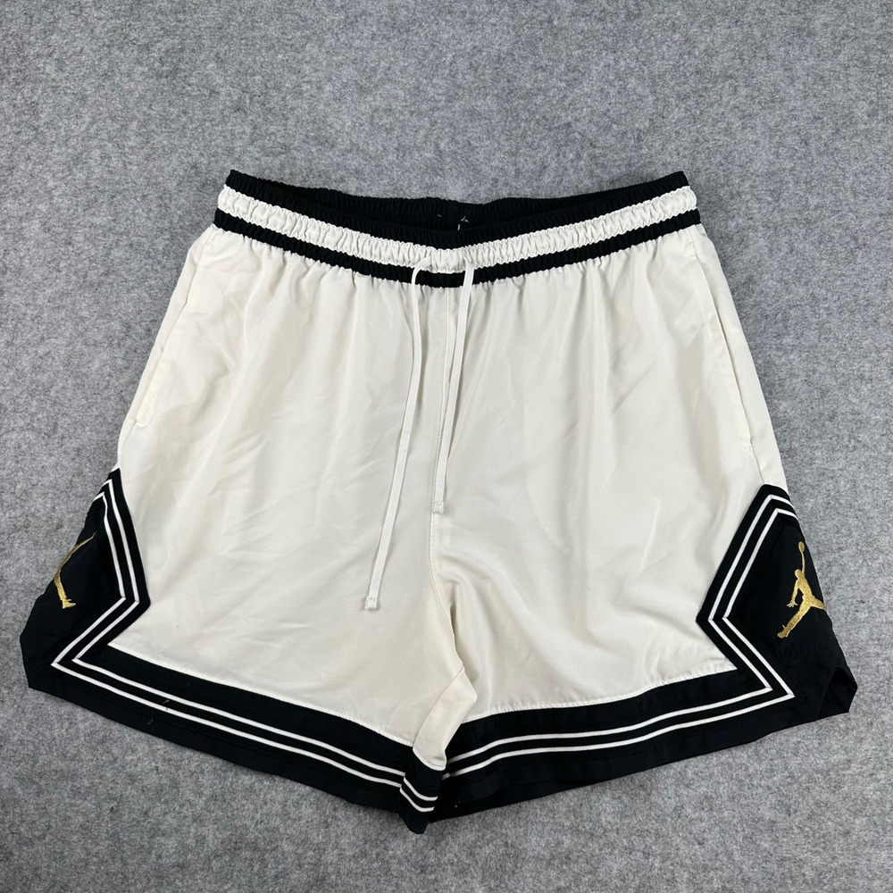 Jordan Mens Dri-FIT Diamond Woven Basketball Shorts White Black HJ6366-100 Large